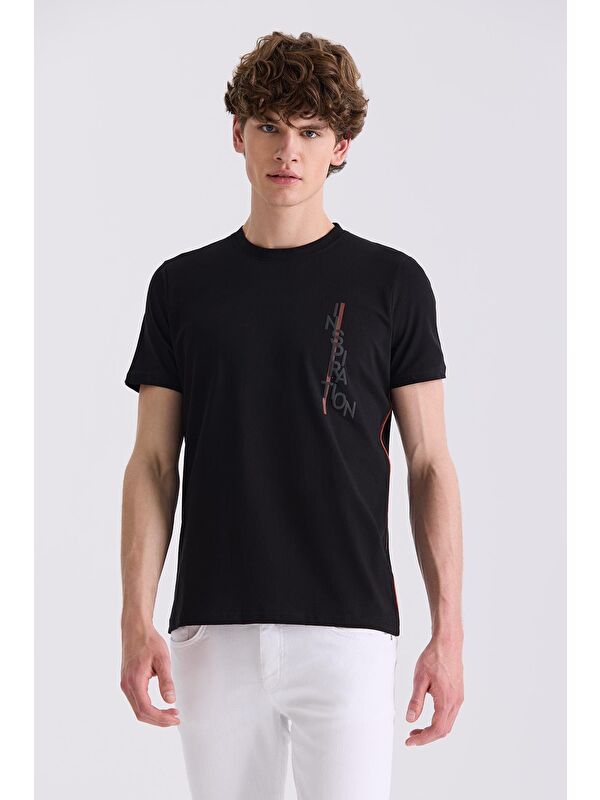 JAKAMEN Siyah Slim Fit Bisiklet Yaka T-Shirt