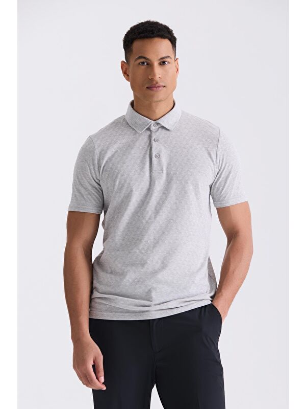 JAKAMEN Gri Slim Fit Polo Yaka T-Shirt