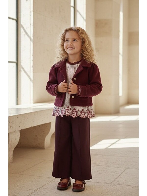 Mnk Baby & Kids Kız Çocuk Kaşe Ceketli Takım M00799