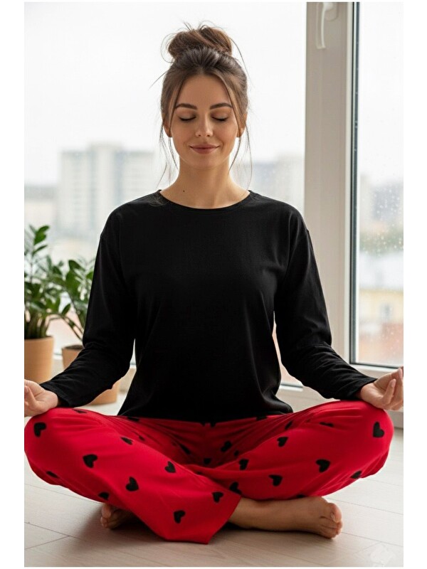 Siyah İnci Pamuklu Örme Pijama Takım7948