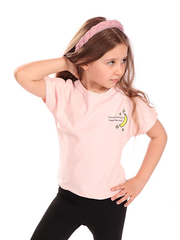 Toontoykids Kız Çocuk Ay Yıldız Baskılı Tişört