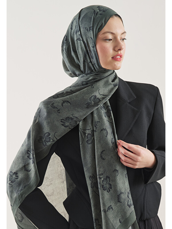 Fresh Scarfs Derin Yeşil Flower Shadow Desen Rami Şal