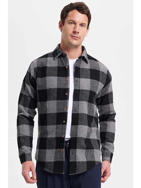 TUDORS Erkek Slim Fit Dar Kesim Kareli Kışlık Oduncu Gömlek