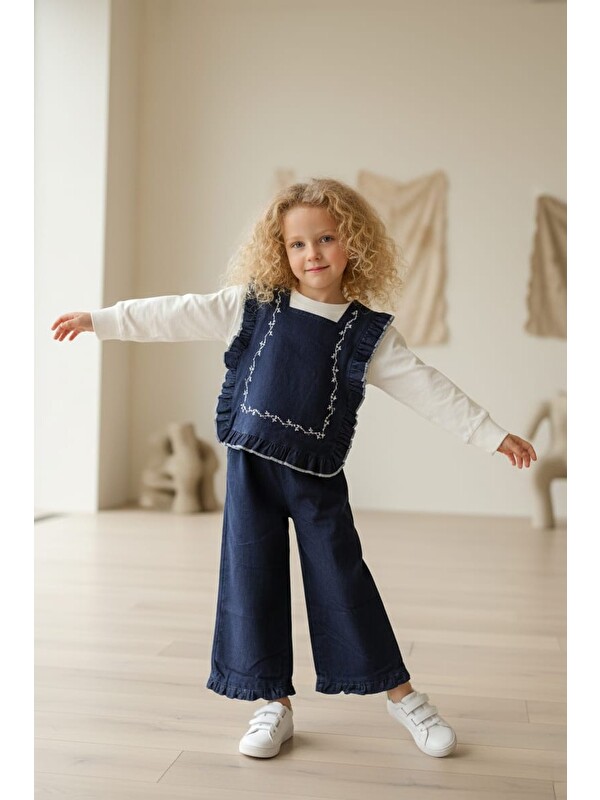Mnk Baby & Kids Kız Çocuk Otantik Jean Pantolon ve Bluz Takımı M00797