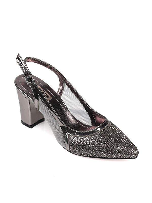 750 Kadın Topuklu Taşlı Fileli Arkası Açık Ayakkabı - Görsel 3