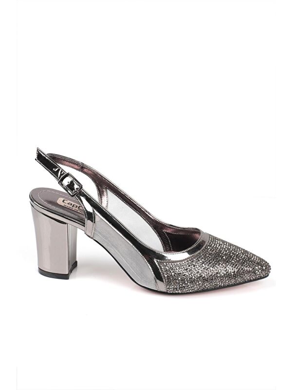 750 Kadın Topuklu Taşlı Fileli Arkası Açık Ayakkabı - Görsel 4