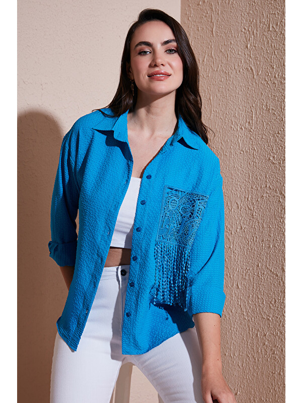 Lela Regular Fit Güpürlü Cep Detaylı Uzun Kollu Gömlek 6773215