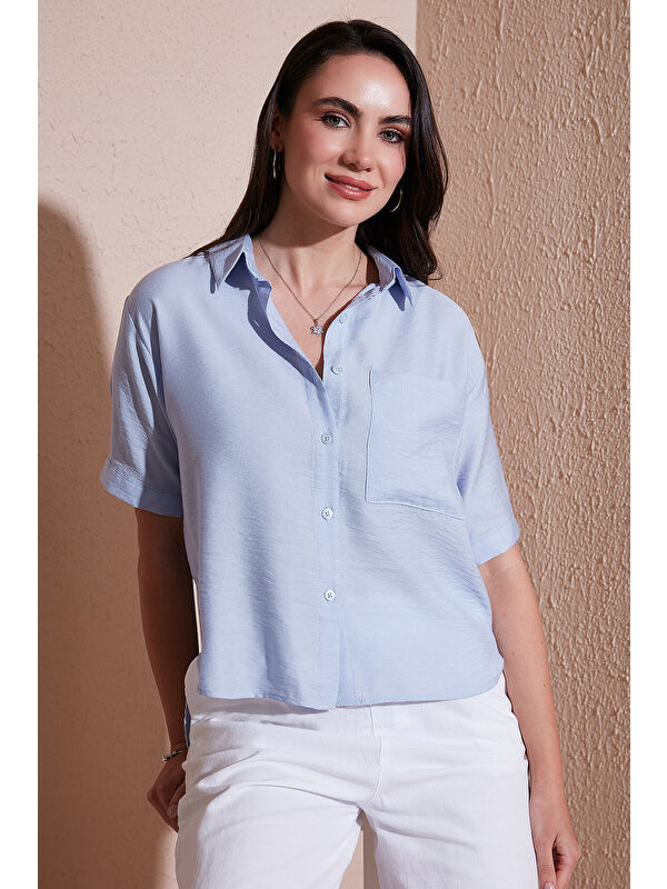 Lela Regular Fit Göğüs Cepli Kısa Kollu Kadın Gömlek 6779324