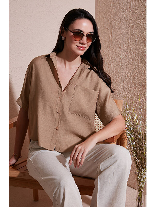 Lela Regular Fit Göğüs Cepli Kısa Kollu Kadın Gömlek 6779324