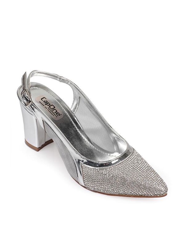 750 Kadın Topuklu Taşlı Fileli Arkası Açık Ayakkabı - Görsel 3