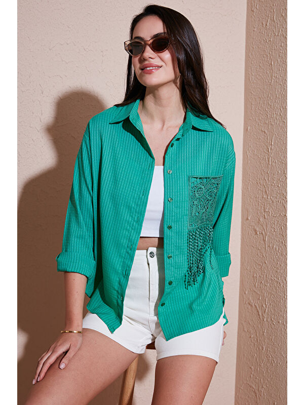 Lela Regular Fit Güpürlü Cep Detaylı Uzun Kollu Gömlek 6773215
