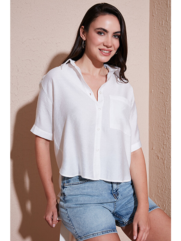 Lela Regular Fit Göğüs Cepli Kısa Kollu Kadın Gömlek 6779324