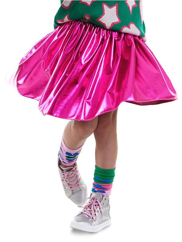 Denokids Kız Çocuk Koyu Pembe Metalik Parlak Etek