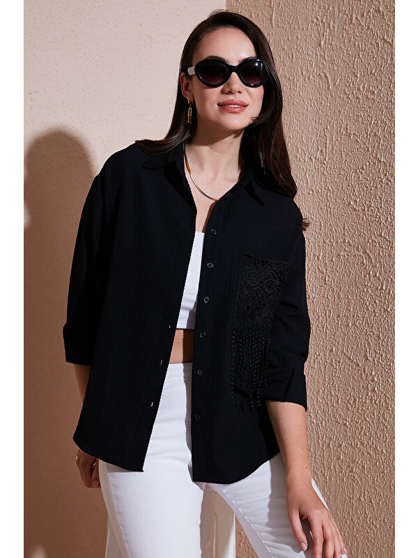 Lela Regular Fit Güpürlü Cep Detaylı Uzun Kollu Gömlek 6773215