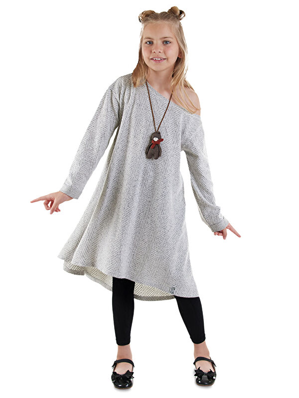 Denokids Gri Kız Çocuk Asimetrik Örme Elbise