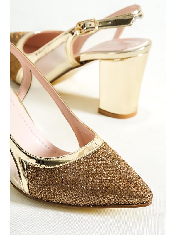 750 Kadın Topuklu Taşlı Fileli Arkası Açık Ayakkabı - Görsel 2