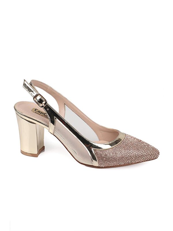 750 Kadın Topuklu Taşlı Fileli Arkası Açık Ayakkabı - Görsel 4