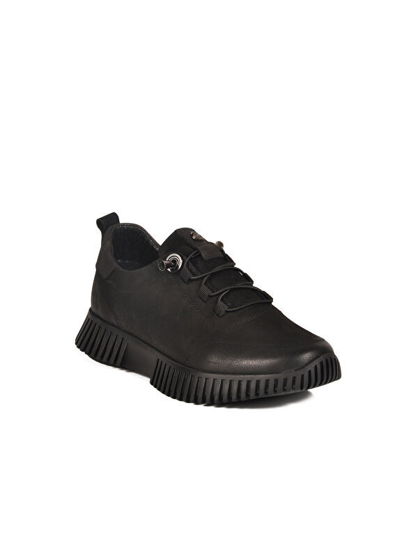 Siyah Nubuk Hakiki Deri Kadın Casual Ayakkabı 25405003K Z - Görsel 4