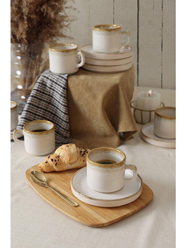 Keramika Shizen Krem Stackable Çay Takımı 12 Parça 6 Kişilik