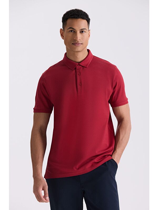 JAKAMEN Bordo Slim Fit %100 Pamuk Merserize Polo Yaka T-Shirt