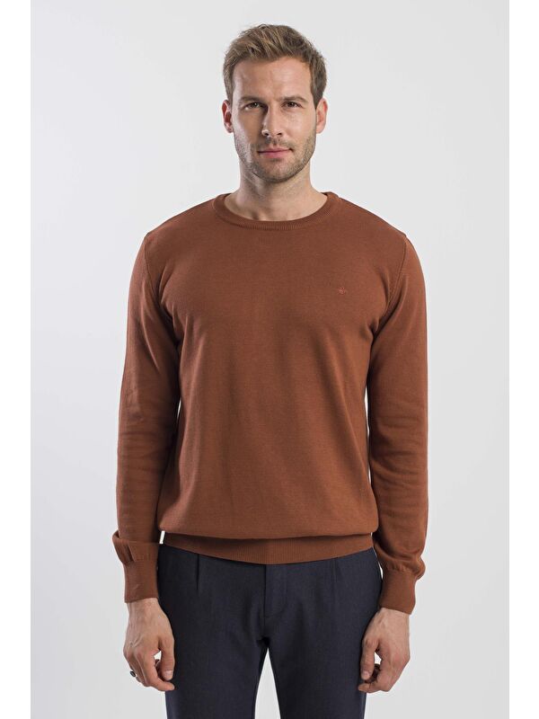 JAKAMEN Tarçın Slim Fit Bisiklet Yaka Triko Kazak