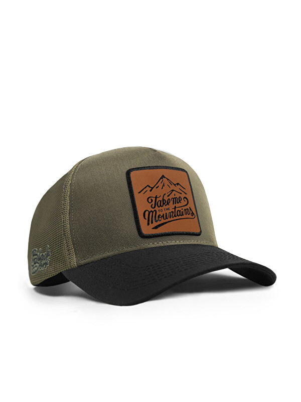 BlackBörk Mountains Logolu Cordura Siyah-Haki Trucker Şapka