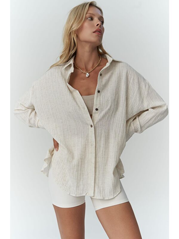 Mai Collection Mai Durres Bej Oversize Gömlek