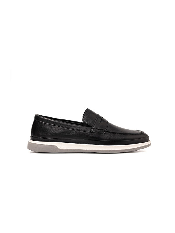 John May Erkek Siyah Loafer Ayakkabı OG-9240 101 Siyah Dolaplı Deri