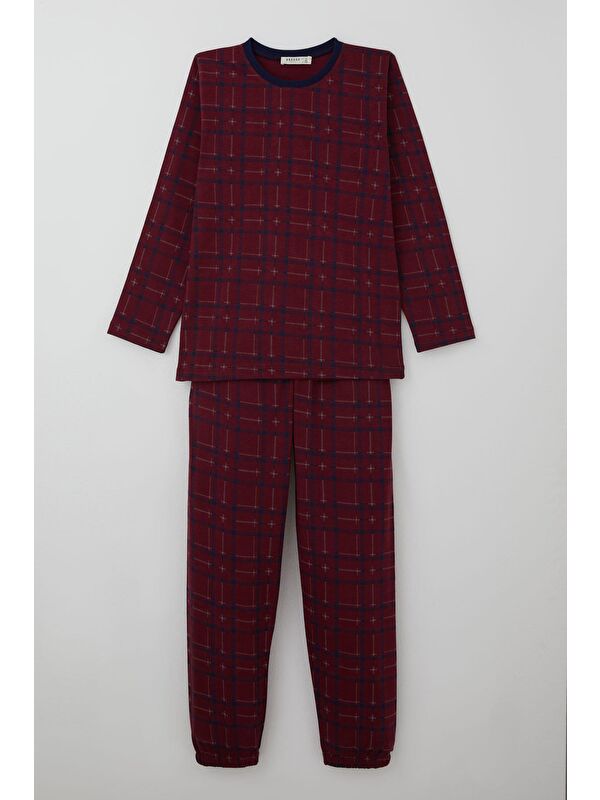 Breeze Erkek Çocuk Pijama Takımı Ekose Desenli Vişne Çürüğü (9-11 Yaş)