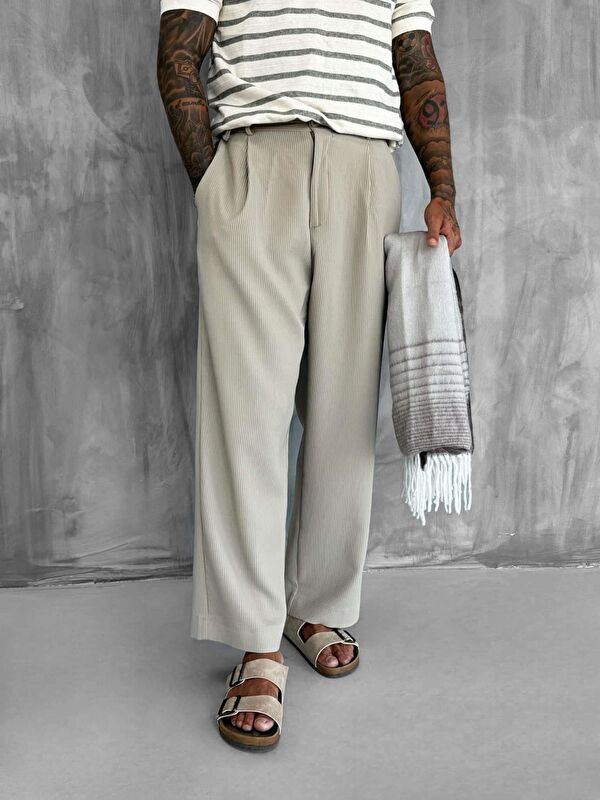 Abluka Online Erkek Fitilli Baggy Pantolon Bej