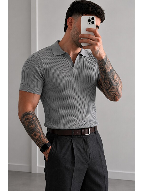 Tarz Cool Premium Fitilli Triko Polo Yaka Erkek Old Money T-Shirt