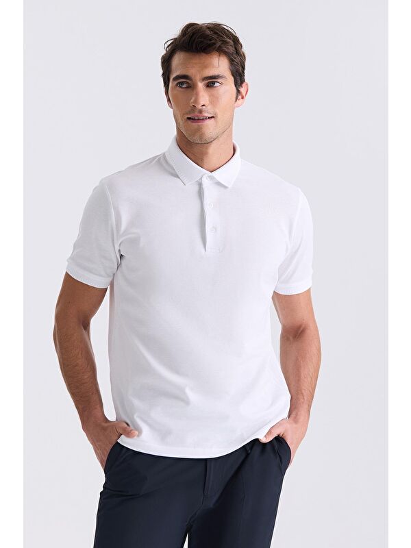 JAKAMEN Beyaz Slim Fit %100 Pamuk Merserize Polo Yaka T-Shirt