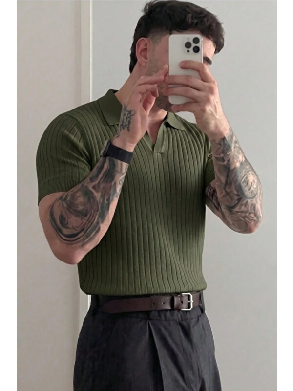 Tarz Cool Premium Fitilli Triko Polo Yaka Erkek Old Money T-Shirt