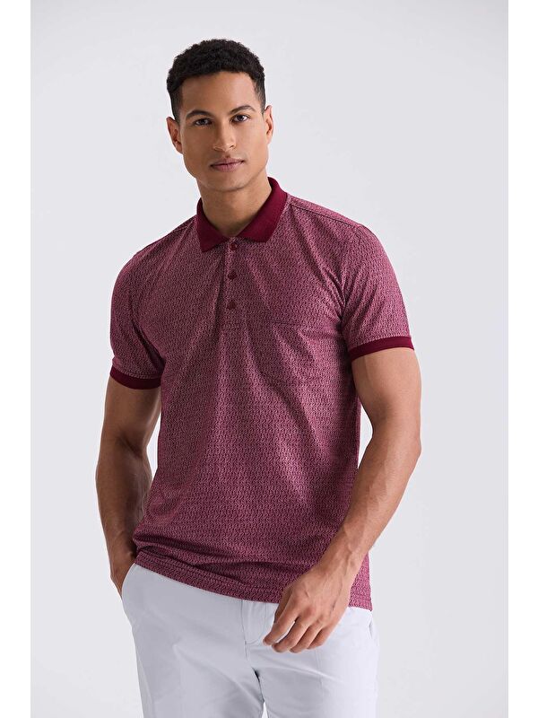 JAKAMEN Bordo Classic Fit Desenli Polo Yaka T-Shirt