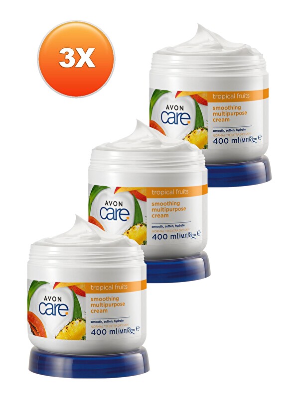 AVON Care Tropical Fruits Ananas, Mango ve Papaya Özlü El ve Vücut Kremi 400 Ml. Üçlü Set