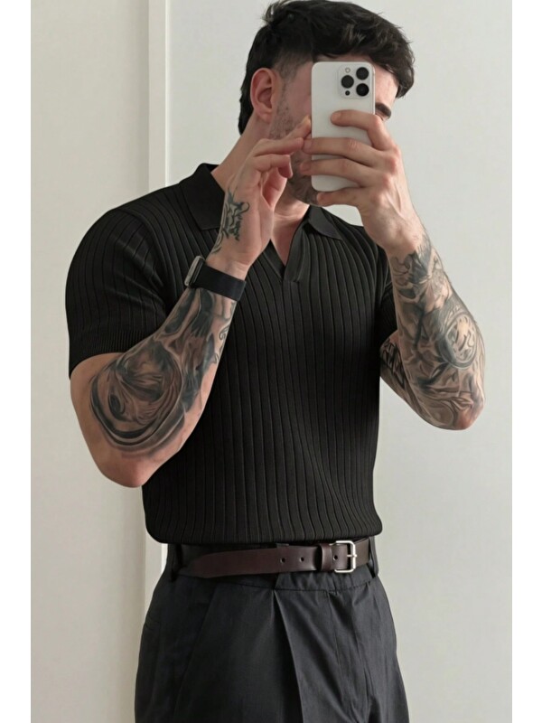 Tarz Cool Premium Fitilli Triko Polo Yaka Erkek Old Money T-Shirt