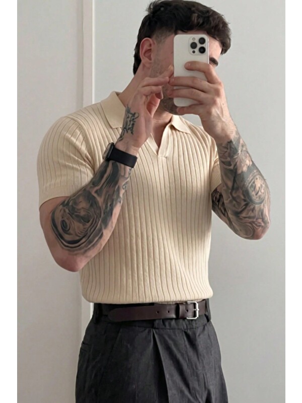 Tarz Cool Premium Fitilli Triko Polo Yaka Erkek Old Money T-Shirt