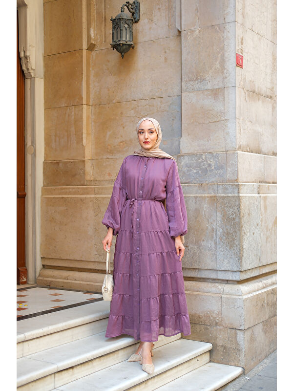 Locco Moda Kadın Astarlı Tül Elbise Mürdüm