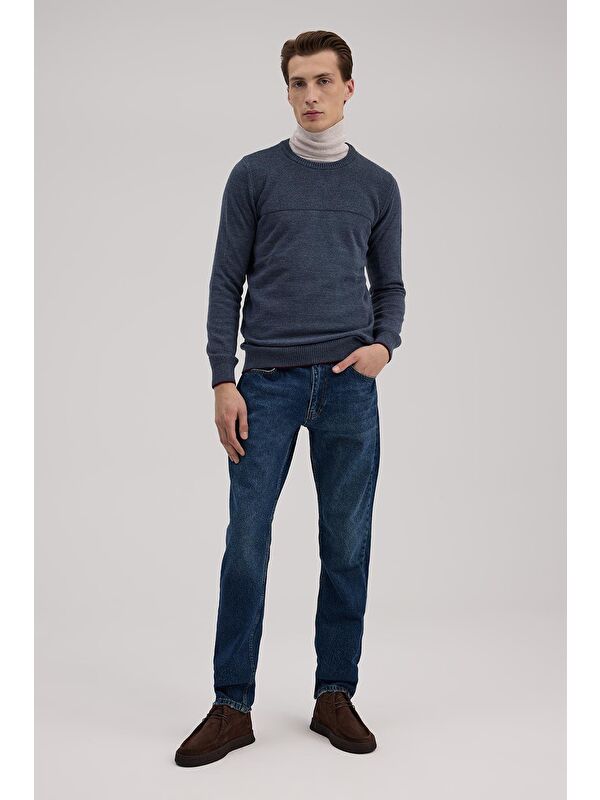 JAKAMEN İndigo Slim Fit Bisiklet Yaka Triko
