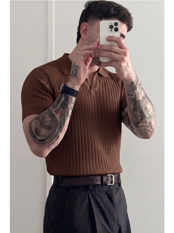 Tarz Cool Premium Fitilli Triko Polo Yaka Erkek Old Money T-Shirt