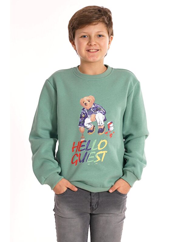 Zepkids Hello Guest Baskılı Çağla Renk Erkek Çocuk Sweat