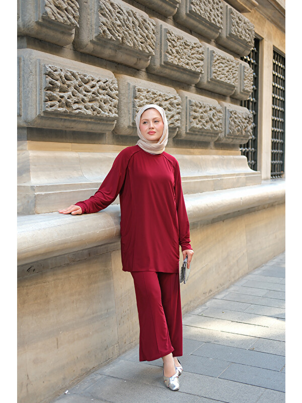 Locco Moda Kadın Parça Detay İkili Takım Bordo