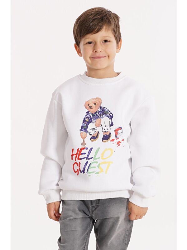 Zepkids Hello Guest Baskılı Beyaz Renk Erkek Çocuk Sweat