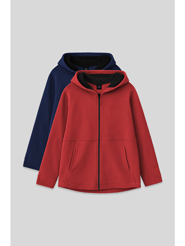 Tommylife Standart Fit Kapüşonlu 2li Paket İndigo-Fiesta Kız Çocuk Sweatshirt - 75152