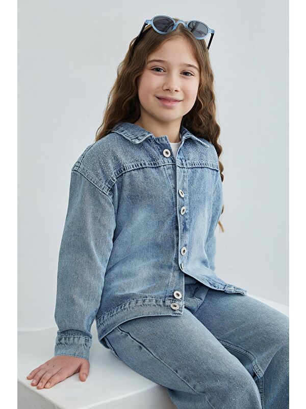 Fullamoda Taşlı Beli Lastikli Kız Çocuk Jean 3 Lü Takım