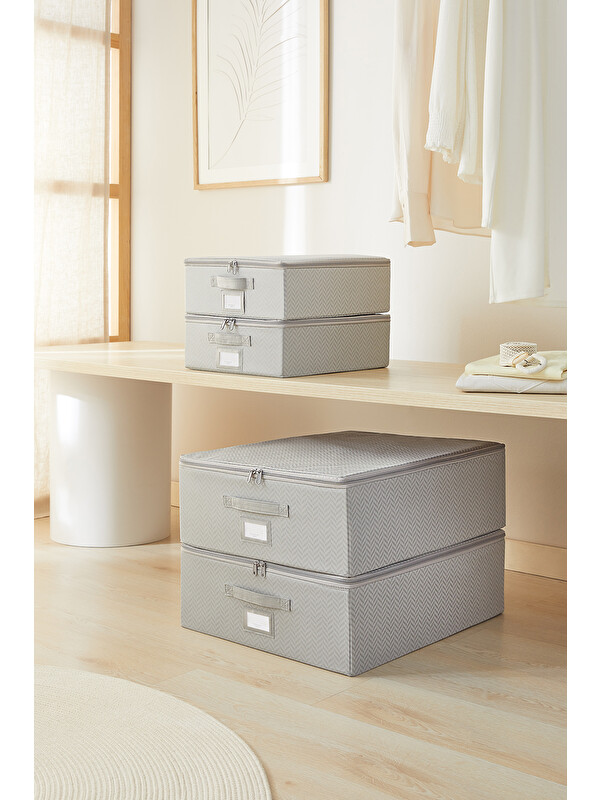 Ocean Home Textile 4'lü Gri Balıksırtı Destekli Hurç Set 2 Adet 31 x 38 x 12 + 45 x 55 x 18 cm