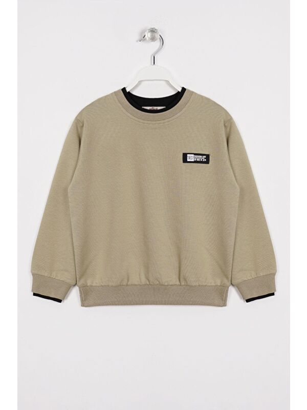 Zepkids Yakası Kaşkorse Detaylı Haki Renk Erkek Çocuk Sweatshirt