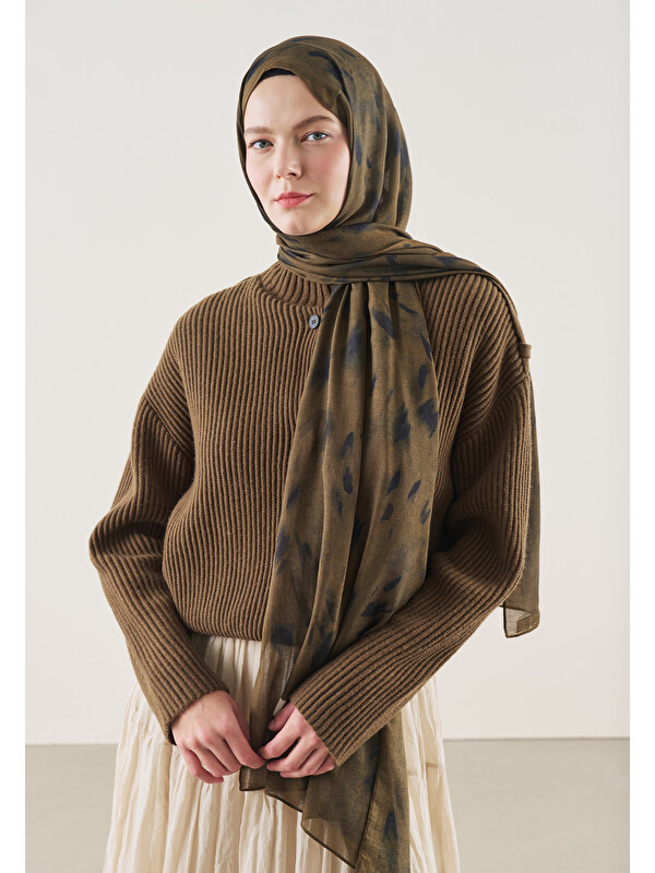 Fresh Scarfs Kahve Leopard Desen Rami Şal