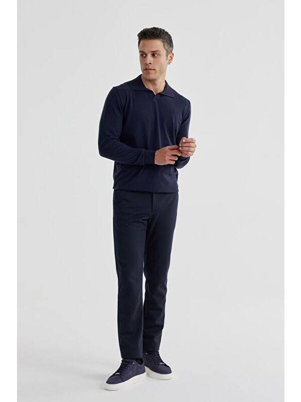 JAKAMEN Lacivert Slim Fit Polo Yaka Triko Kazak