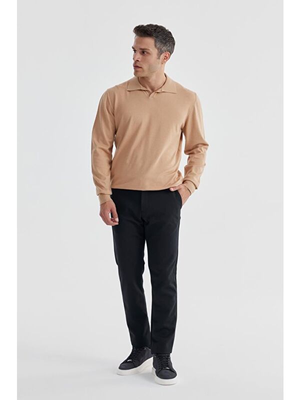 JAKAMEN Bej Slim Fit Polo Yaka Triko Kazak
